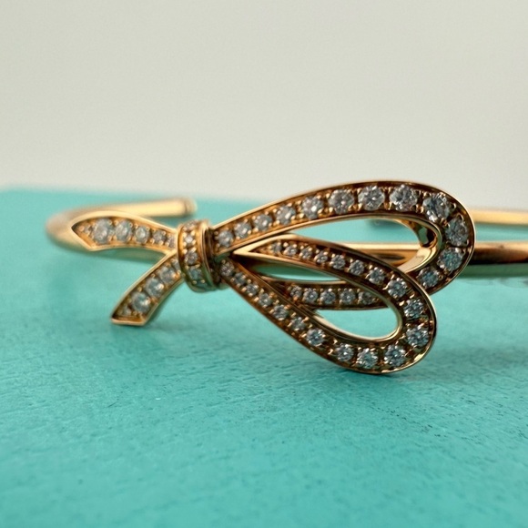 Tiffany & Co. 18k Diamond Bow Cuff Bracelet in Rose Gold 11g - Picture 5 of 7